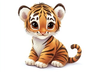 Wall Mural - a charming baby tiger in art, sitting with its tail curled, its adorable expression and soft rounded
