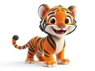 Wall Mural - a cheerful tiger cub in vector illustration, standing on all fours with a happy expression, its bold