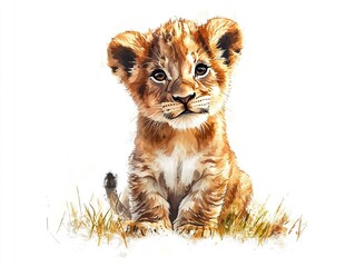 Wall Mural - a cute and cuddly lion cub in vector illustration, its small size and gentle smile adding a heartwar