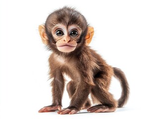 Canvas Print - a cute baby monkey standing with a joyful grin, its fluffy fur and tiny tail curled up in excitement