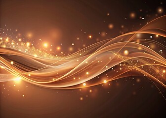 Poster - Whimsical Mocha Mousse Abstract Background: Flowing Ribbons & Glowing Particles - 2025 Trend