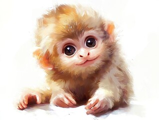 Canvas Print - a cute monkey with tiny paws and a friendly face, its fluffy fur and chubby cheeks making it extra c