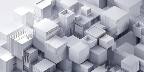 Poster - A abstract geometric texture using isometric cubes with fine line shading, adding depth and a three-dimensional business aesthetic