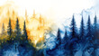 © Schmidt - alcohol ink illustration of yellow and blue pine forest on white or transparent background