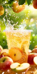 Poster - Refreshing Fruit Beverage Splash with Juicy Apples Close-Up
