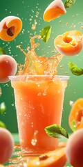 Poster - Refreshing Melon Splash in a Cup with Fruits and Green Background
