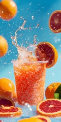 Poster - Refreshing Blood Orange Drink with Splash and Fruit Slices