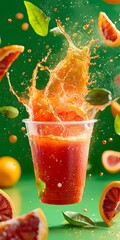 Poster - Refreshing Citrus Splash in a Clear Cup Surrounded by Fruit