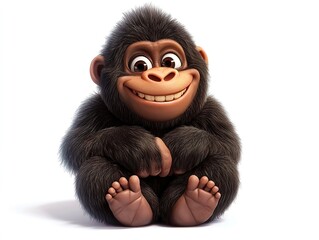 Wall Mural - a friendly gorilla sitting with a joyful grin, its soft, rounded features and expressive eyes giving