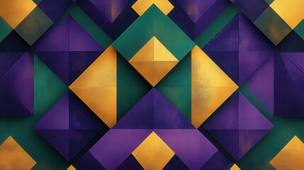 Poster - Abstract Geometric Pattern with Gold Purple and Green Triangles