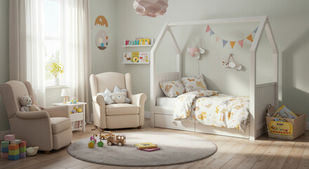 Poster -  children's room interior . Generative AI