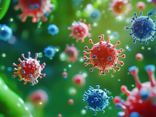 Aufkleber - Microscopic Viruses in Green Background 3D Rendering