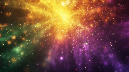 Poster - Vibrant Cosmic Nebula with Gold Purple and Green Hues