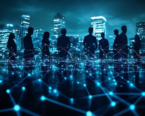 Poster - Business networking concept with interconnected human silhouettes
