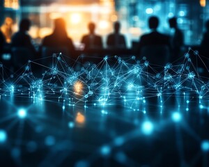 Poster - Business networking concept with interconnected human silhouettes