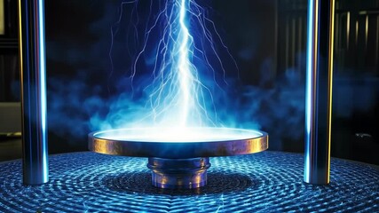 Poster - Lightning arcs in a laboratory during an electrical demonstration at night