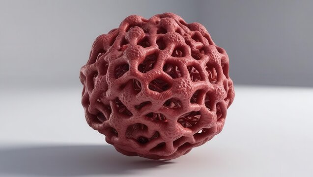 3D concept cell anatomy biological. 3D rendering of a textured organic structure in red hues.