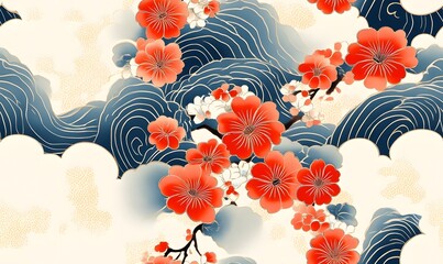 Wall Mural - traditional Japanese wallpaper design, Generative AI
