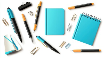 Poster - A creative clipart set of office supplies such as pens, paper clips, and notebooks, ideal for work-related designs.