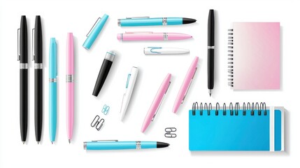 Poster - A creative clipart set of office supplies such as pens, paper clips, and notebooks, ideal for work-related designs.