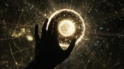 Wall Mural - Imaginative Image of Artificial Intelligence with Robotic Hand Reaching Toward Holographic Globe