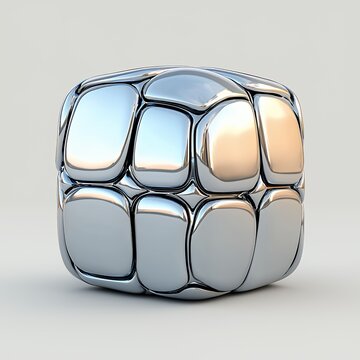 Abstract Chrome Cube 3D Render Reflective Metallic Segments
