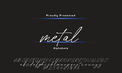 Poster - Lettering signature font isolated on black background. brush style alphabet. Vector logo letters.