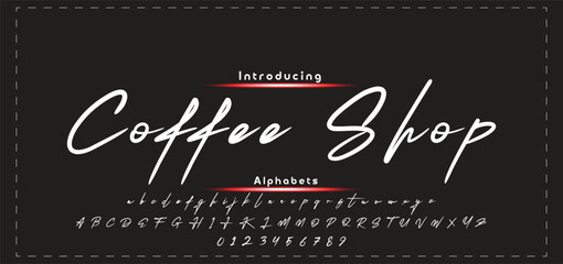 Poster - Lettering signature font isolated on black background. brush style alphabet. Vector logo letters.