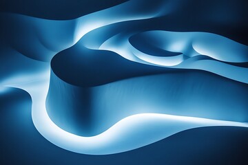 Poster - Abstract Blue Swirling Landscape of Light and Shadow, Modern Architectural Design, 3D Rendered Curves and Waves