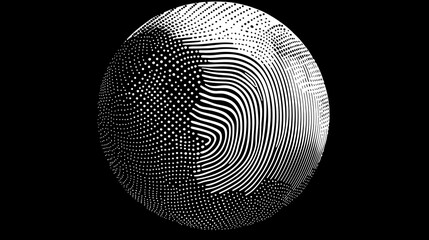 Aufkleber - Abstract Spherical Design with Halftone and Line Patterns in Black and White