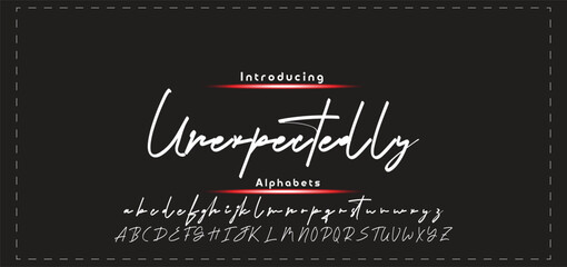 Poster - Lettering signature font isolated on black background. brush style alphabet. Vector logo letters.