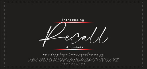 Poster - Lettering signature font isolated on black background. brush style alphabet. Vector logo letters.
