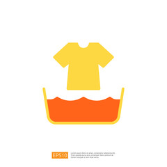 Poster - Laundry Icon Representing Clean and Disinfect Process With Yellow Shirt in Orange Water Bucket
