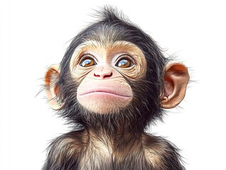 Wall Mural - a playful little monkey in vector style, tilting its head curiously with a tiny pink nose and cheerf