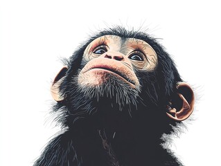 Wall Mural - a playful little monkey in vector style, tilting its head curiously with a tiny pink nose and cheerf