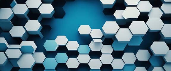 Poster - abstract geometric banner with overlapping hexagonal shapes in shades of blue and white,elegance, graph, material, 56