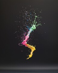 Poster - Neon paint splatters suspended in zero gravity, vibrant kinetic energy captured in an abstract dance, bold strokes of crimson, sapphire, and jade green, expressive movement and artistic chaos,
