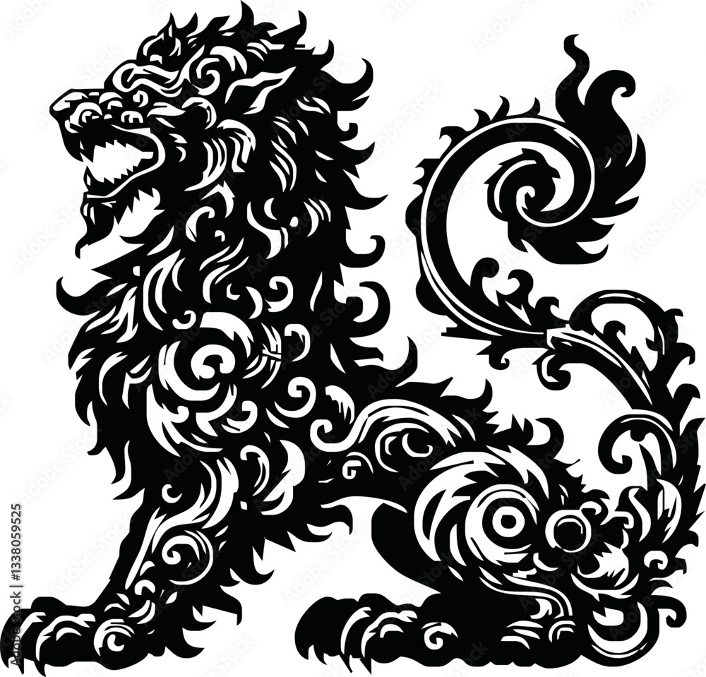Vector de Stock Royal heraldic lions. Black silhouette of rampant lion ...