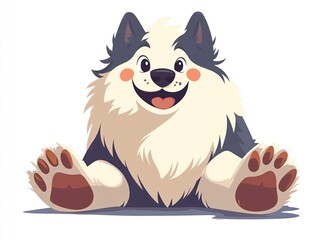 Wall Mural - a simple yet expressive vector dog, its big paws and fluffy fur adding to its charm, created in a mo