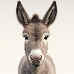Wall Mural - a young donkey with large ears, curious expression, high-resolution textures, soft lighting, white b