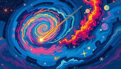 Wall Mural - a swirling vibrant depiction of space with celestial elements