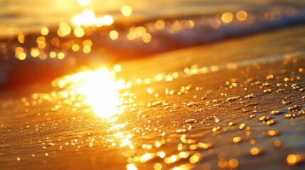 Wall Mural - golden sunlight reflects on water surface with bokeh effects. perfect for inspiring and relaxing tra