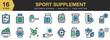 © spacepixel - Sport Supplement flat color icon set. Includes protein, gym, supplement, diet, sport, and More. Flat color icons vector collection.