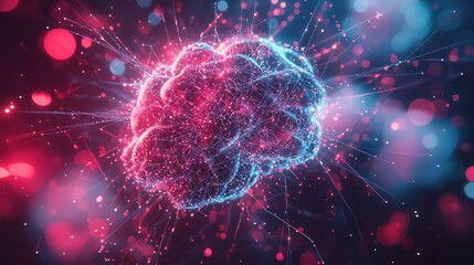 Fototapete - Dynamic brain connections illustrating neural network activity in a digital landscape