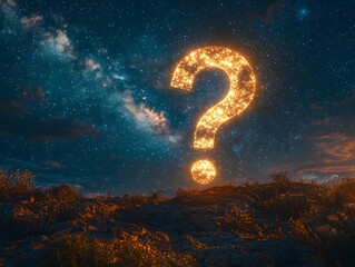 Wall Mural - glowing question mark against starry night sky symbolizing humanity s eternal pursuit of knowledge
