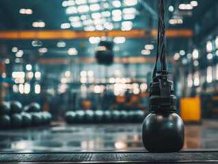 Poster - Heavy industrial robotic arm lifting metal weight in factory, showcasing automation and advanced technology in manufacturing with blurred background