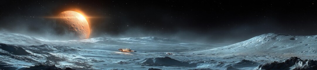 Wall Mural - Spaceship Drifting Across the Moon with Sunlight Illuminating the Surface. Generative AI