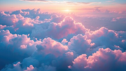 Wall Mural - A stunning blue sky adorned with pink clouds. The sky serves as a perfect backdrop for a magnificent sunset.
