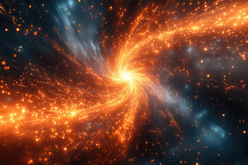 Poster - A mesmerizing cosmic swirl of vibrant orange and blue energy, radiating light and sparks.