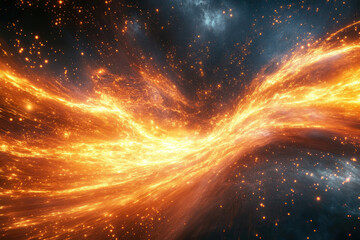 Poster - A fiery cosmic river flows through a star-studded expanse, creating a breathtaking celestial spectacle.